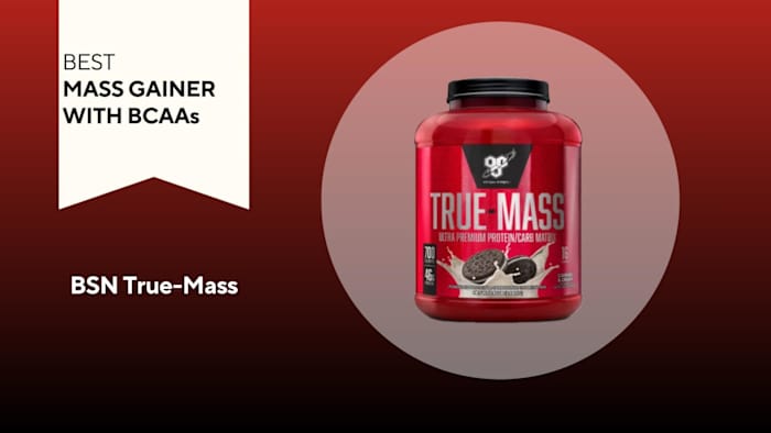 A tub of BSN True-Mass mass gainer
